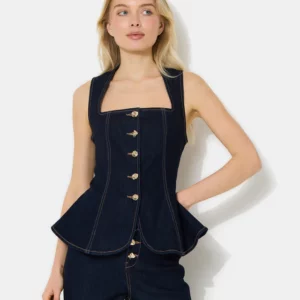 Top corset en jean bleu brut