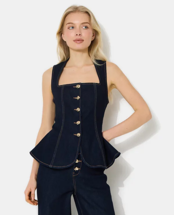 Top corset en jean bleu brut