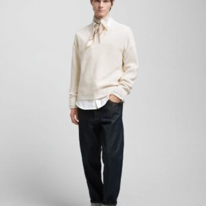 Pull col V en maille écru